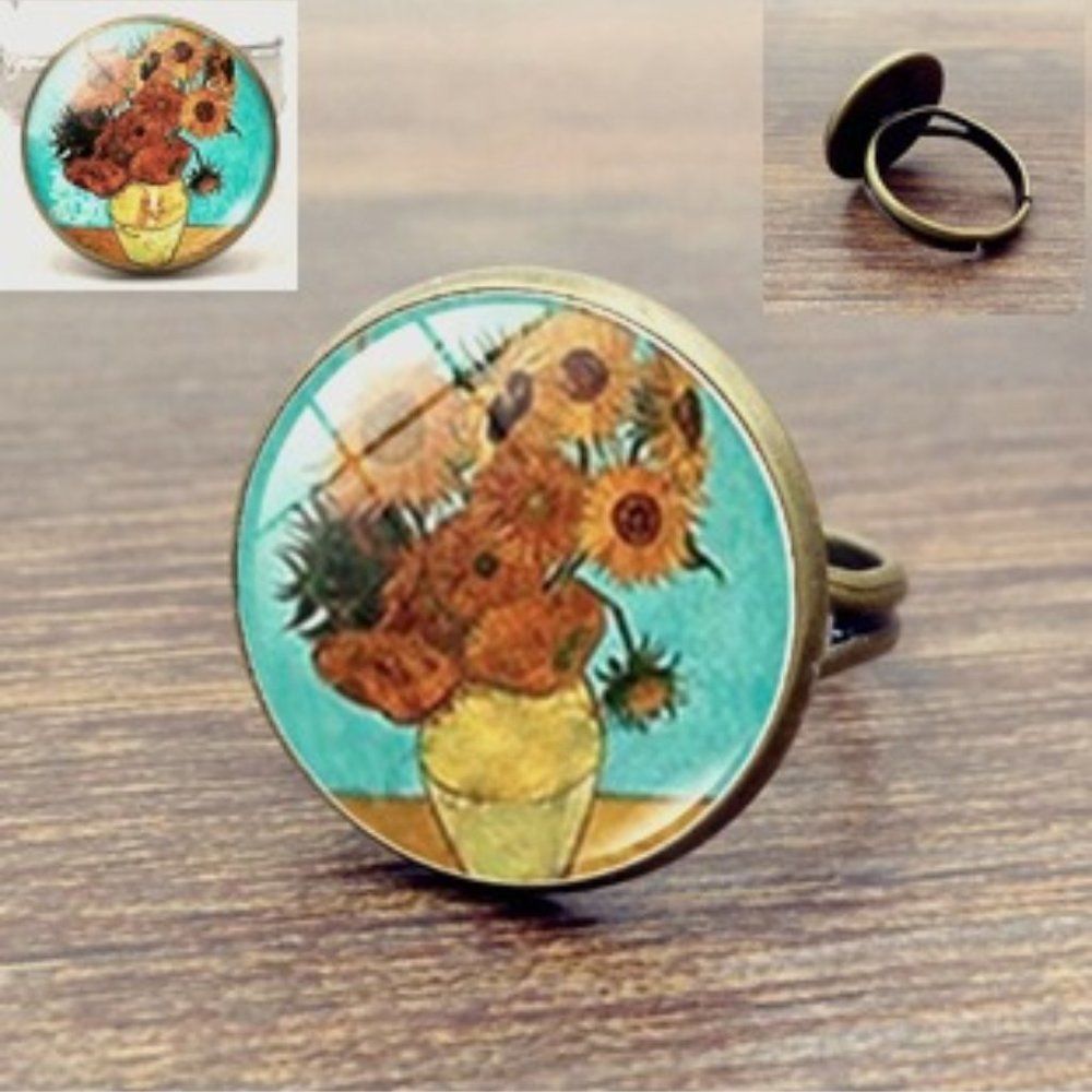 🍏50% OFF/3+...Van Gogh "Vase with Twelve Sunflowers" Adjustable Ring